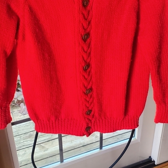 Handmade Vintage Cable Knit Red "Dallas Cowboys" Button Down Sz. L-XL Sweater - Picture 2 of 8